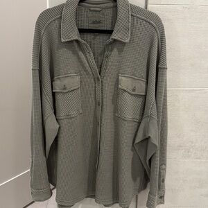 AERIE OLIVE LUMBER JANE WAFFLE SHIRT